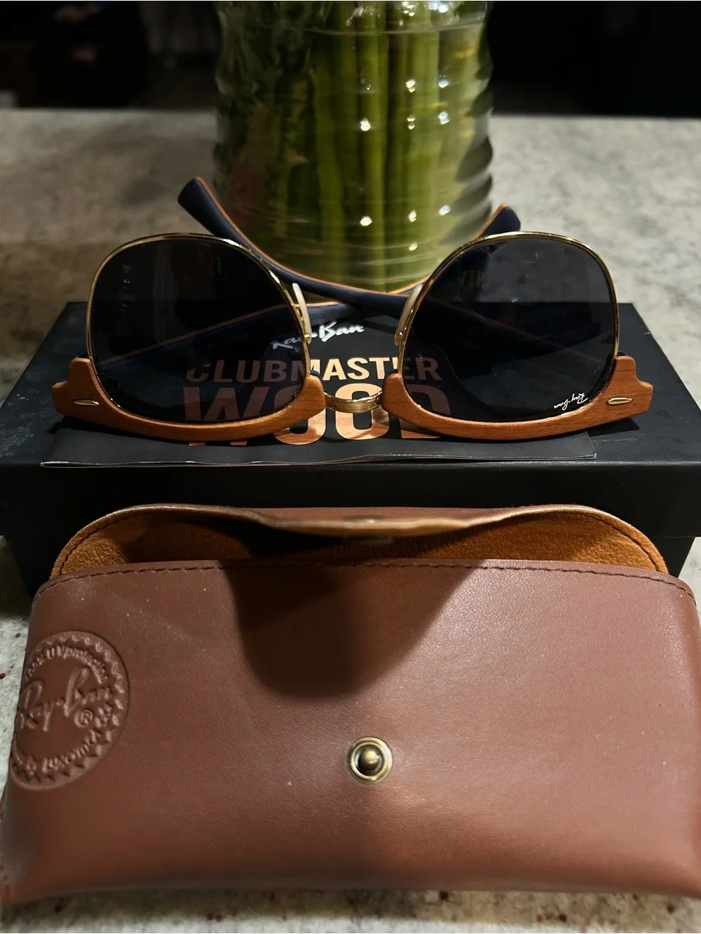 Ray-Ban RB3016M Clubmaster Wood Sunglasses 1180/R5 51mm + Case